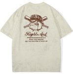 画像2: unisex Baseball Bulldog Print Wash T-shirt Short Sleeve T-Shirt  　ベイスボールブルドッグプリントヴィンテージスタイウォッシュド半袖ラウンドネック Tシャツ ユニセックス 男女兼用 (2)