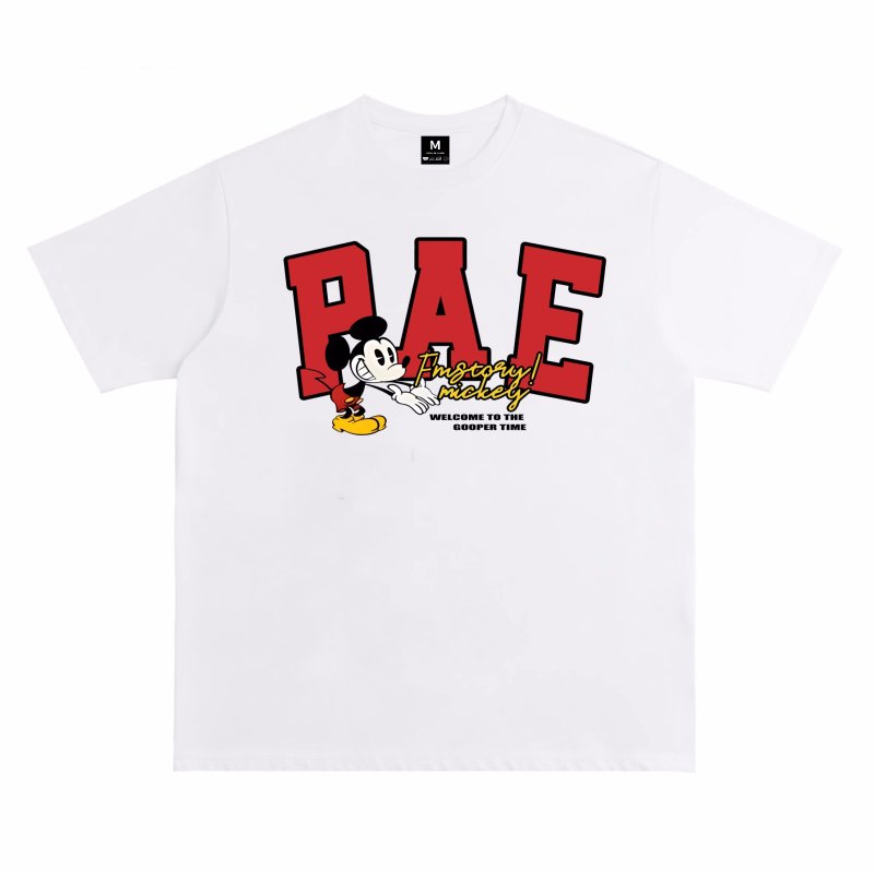 画像2: unisex PAWCEE American Retro Mickey Mouse Characters Short Sleeve T-Shirt  　アメリカンレトロミッキー文字レターロゴプリント半袖ラウンドネック Tシャツ ユニセックス 男女兼用 (2)