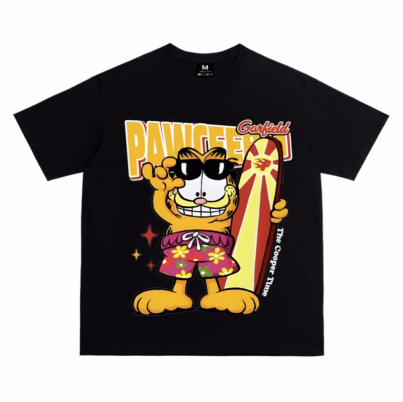 画像3: unisex Surfer Garfield Short Sleeve T-Shirt   サーファーガーフィールドプリント半袖ラウンドネック Tシャツ ユニセックス 男女兼用 (3)