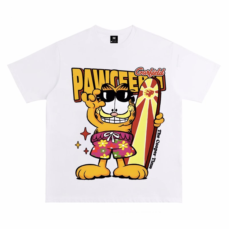 画像2: unisex Surfer Garfield Short Sleeve T-Shirt   サーファーガーフィールドプリント半袖ラウンドネック Tシャツ ユニセックス 男女兼用 (2)