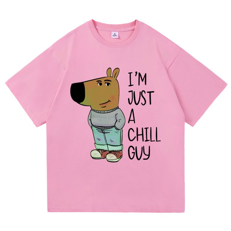画像7: unisex I'M JUST A CHILL GUY logo & fashionable hippopotamus & print Short Sleeve T-Shirt  ファッショナブルカバ ヒポポタマス＆プリント　プリント半袖ラウンドネック Tシャツ ユニセックス 男女兼用 (7)