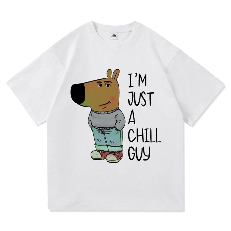 画像2: unisex I'M JUST A CHILL GUY logo & fashionable hippopotamus & print Short Sleeve T-Shirt  ファッショナブルカバ ヒポポタマス＆プリント　プリント半袖ラウンドネック Tシャツ ユニセックス 男女兼用 (2)