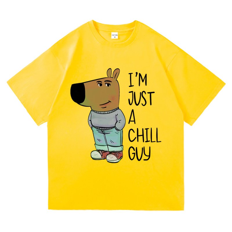 画像6: unisex I'M JUST A CHILL GUY logo & fashionable hippopotamus & print Short Sleeve T-Shirt  ファッショナブルカバ ヒポポタマス＆プリント　プリント半袖ラウンドネック Tシャツ ユニセックス 男女兼用 (6)
