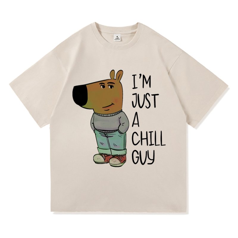 画像4: unisex I'M JUST A CHILL GUY logo & fashionable hippopotamus & print Short Sleeve T-Shirt  ファッショナブルカバ ヒポポタマス＆プリント　プリント半袖ラウンドネック Tシャツ ユニセックス 男女兼用 (4)