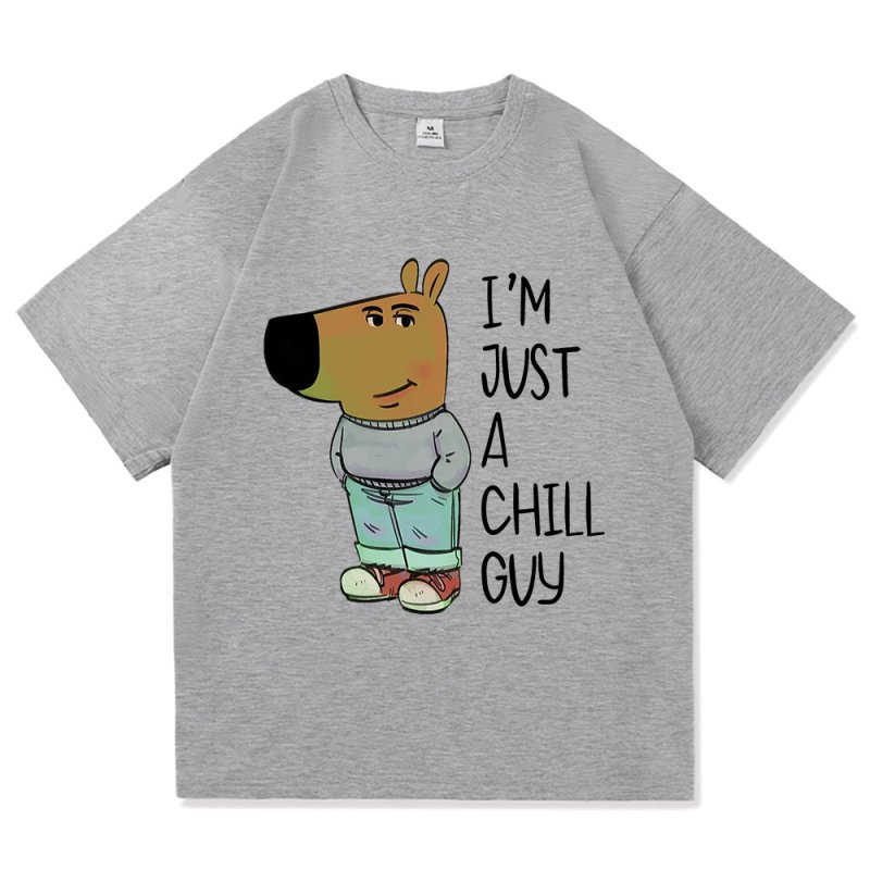 画像5: unisex I'M JUST A CHILL GUY logo & fashionable hippopotamus & print Short Sleeve T-Shirt  ファッショナブルカバ ヒポポタマス＆プリント　プリント半袖ラウンドネック Tシャツ ユニセックス 男女兼用 (5)