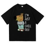 画像1: unisex I'M JUST A CHILL GUY logo & fashionable hippopotamus & print Short Sleeve T-Shirt  ファッショナブルカバ ヒポポタマス＆プリント　プリント半袖ラウンドネック Tシャツ ユニセックス 男女兼用 (1)