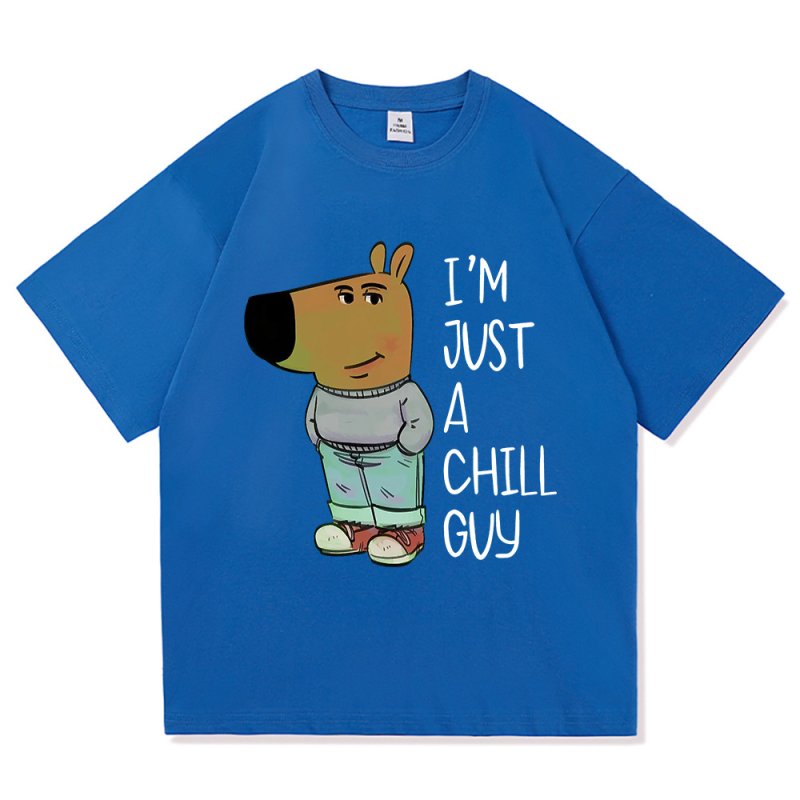 画像3: unisex I'M JUST A CHILL GUY logo & fashionable hippopotamus & print Short Sleeve T-Shirt  ファッショナブルカバ ヒポポタマス＆プリント　プリント半袖ラウンドネック Tシャツ ユニセックス 男女兼用 (3)