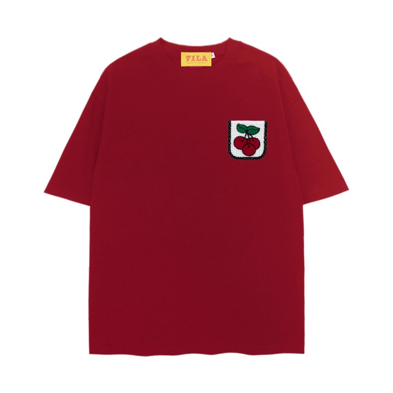 画像3: unisex Pocket cherry embroidery Short Sleeve T-Shirt  チェリー刺繍ポケット 半袖ラウンドネック Tシャツ ユニセックス 男女兼用 (3)