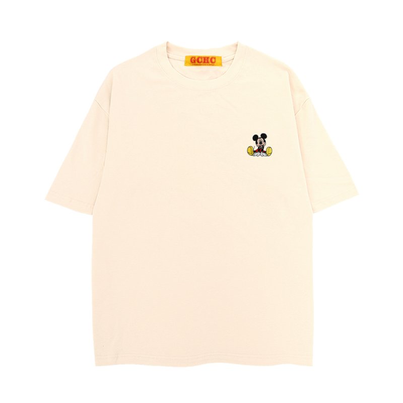 画像1: unisex Mickey Mouse one-point embroidery Short Sleeve T-Shirt  　　ミッキーマウス ワンポイント 刺繍 半袖ラウンドネック Tシャツ ユニセックス 男女兼用 (1)