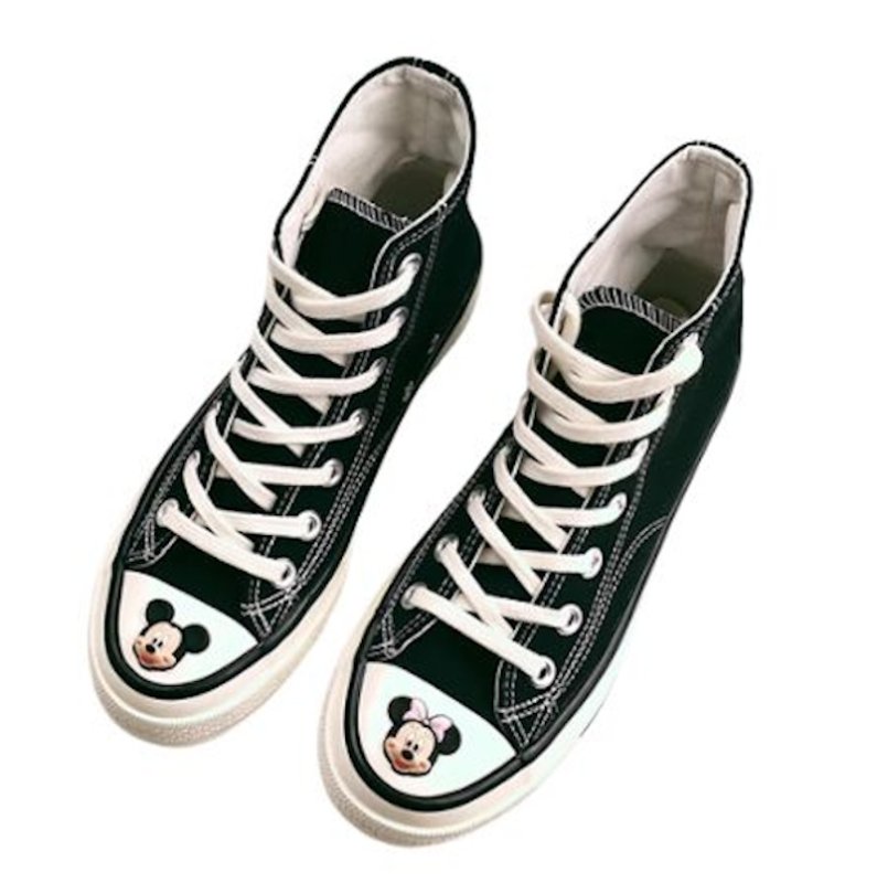 画像1: Women's Mickey & Minnie canvas low-top and high-top lace-up sneakers　 ミッキー＆ミニーキャンバスローカート＆ハイカット レースアップレースアップスニーカー (1)