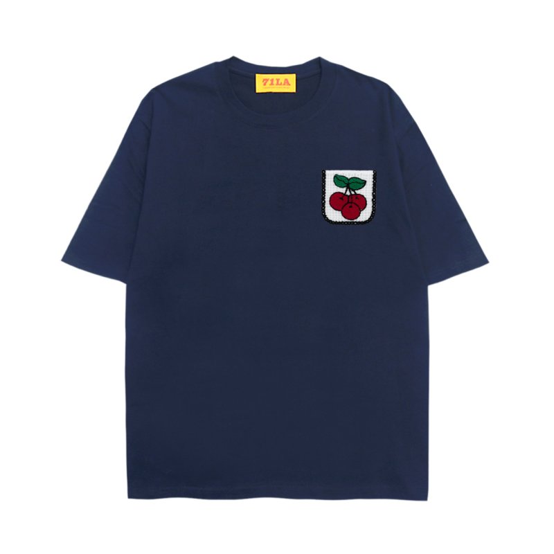 画像2: unisex Pocket cherry embroidery Short Sleeve T-Shirt  チェリー刺繍ポケット 半袖ラウンドネック Tシャツ ユニセックス 男女兼用 (2)