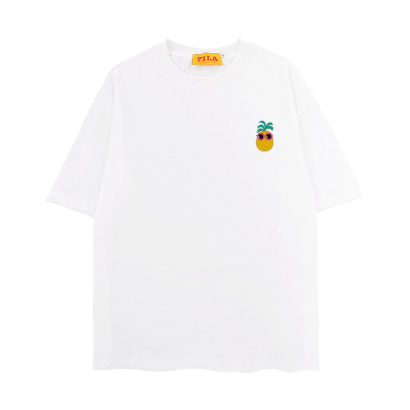 画像2: unisex Pineapple glasses with embroidered accent Short Sleeve T-Shirt  　　パイナップルメガネ ワンポイント 刺繍 半袖ラウンドネック Tシャツ ユニセックス 男女兼用 (2)