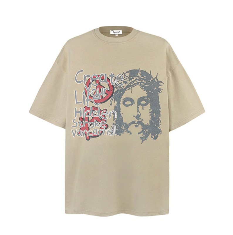 画像3: unisex Jesus Portrait Print Short Sleeve T-Shirt  　　ジーザスポートレートフォトプリント 半袖ラウンドネック Tシャツ ユニセックス 男女兼用 (3)