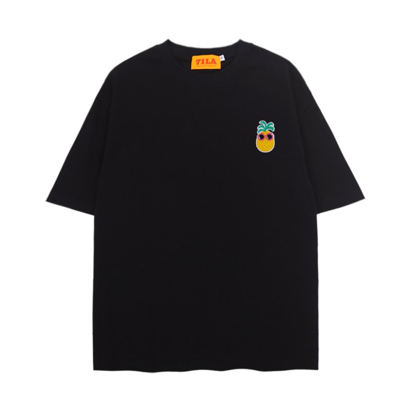 画像3: unisex Pineapple glasses with embroidered accent Short Sleeve T-Shirt  　　パイナップルメガネ ワンポイント 刺繍 半袖ラウンドネック Tシャツ ユニセックス 男女兼用 (3)