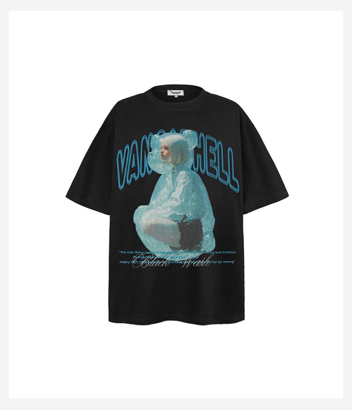 画像2: unisex High Street Beautiful Girl Photo Print Short Sleeve T-Shirt  　　ハイストリート美少女フォトプリント 半袖ラウンドネック Tシャツ ユニセックス 男女兼用 (2)