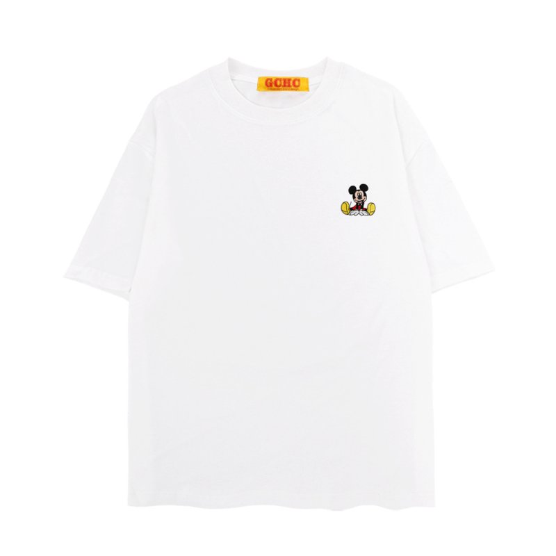 画像2: unisex Mickey Mouse one-point embroidery Short Sleeve T-Shirt  　　ミッキーマウス ワンポイント 刺繍 半袖ラウンドネック Tシャツ ユニセックス 男女兼用 (2)