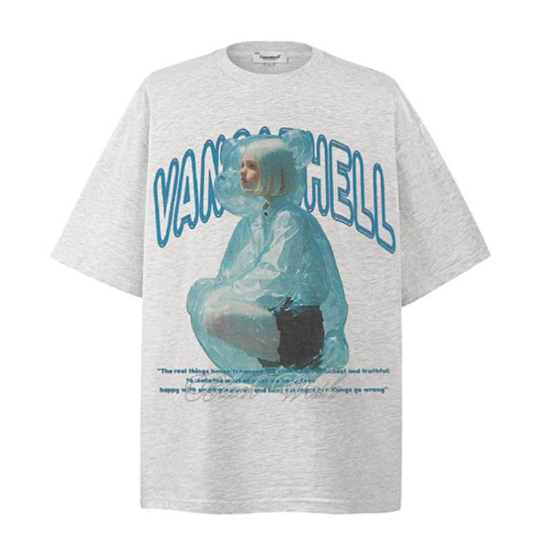 画像1: unisex High Street Beautiful Girl Photo Print Short Sleeve T-Shirt  　　ハイストリート美少女フォトプリント 半袖ラウンドネック Tシャツ ユニセックス 男女兼用 (1)
