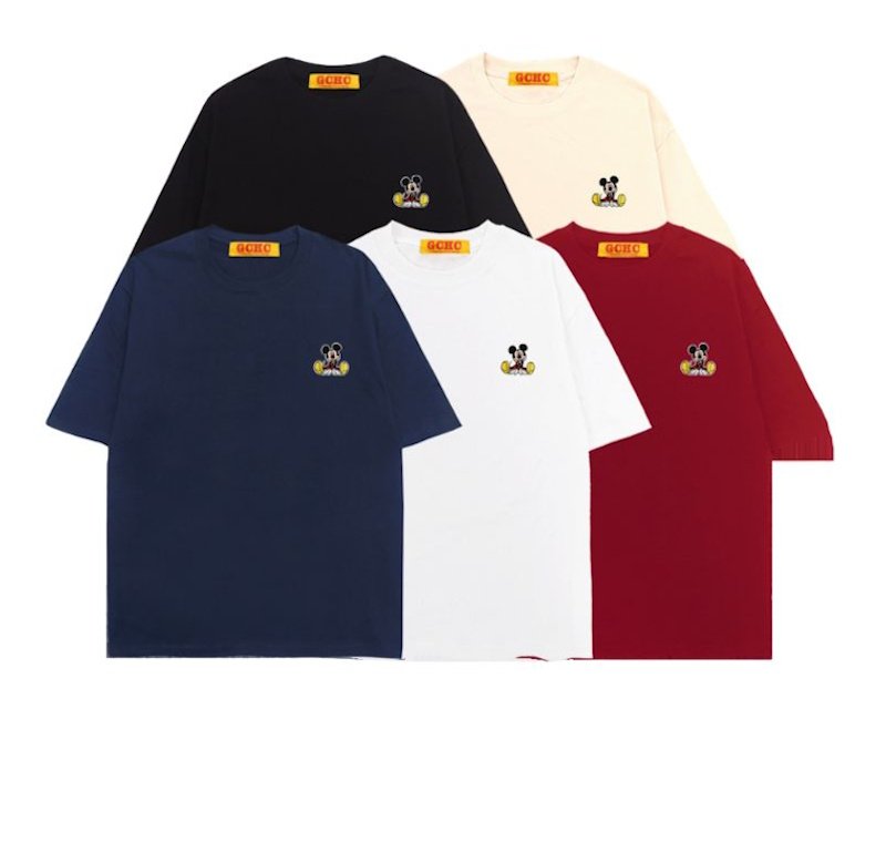 画像6: unisex Mickey Mouse one-point embroidery Short Sleeve T-Shirt  　　ミッキーマウス ワンポイント 刺繍 半袖ラウンドネック Tシャツ ユニセックス 男女兼用 (6)