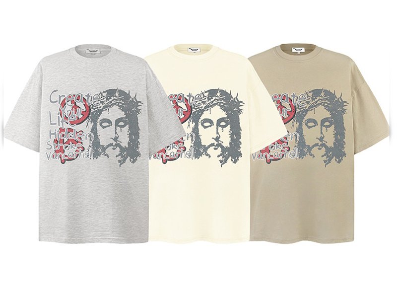 画像5: unisex Jesus Portrait Print Short Sleeve T-Shirt  　　ジーザスポートレートフォトプリント 半袖ラウンドネック Tシャツ ユニセックス 男女兼用 (5)