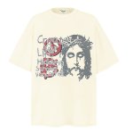 画像1: unisex Jesus Portrait Print Short Sleeve T-Shirt  　　ジーザスポートレートフォトプリント 半袖ラウンドネック Tシャツ ユニセックス 男女兼用 (1)