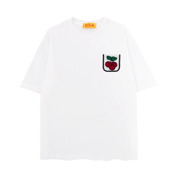画像1: unisex Pocket cherry embroidery Short Sleeve T-Shirt  チェリー刺繍ポケット 半袖ラウンドネック Tシャツ ユニセックス 男女兼用 (1)