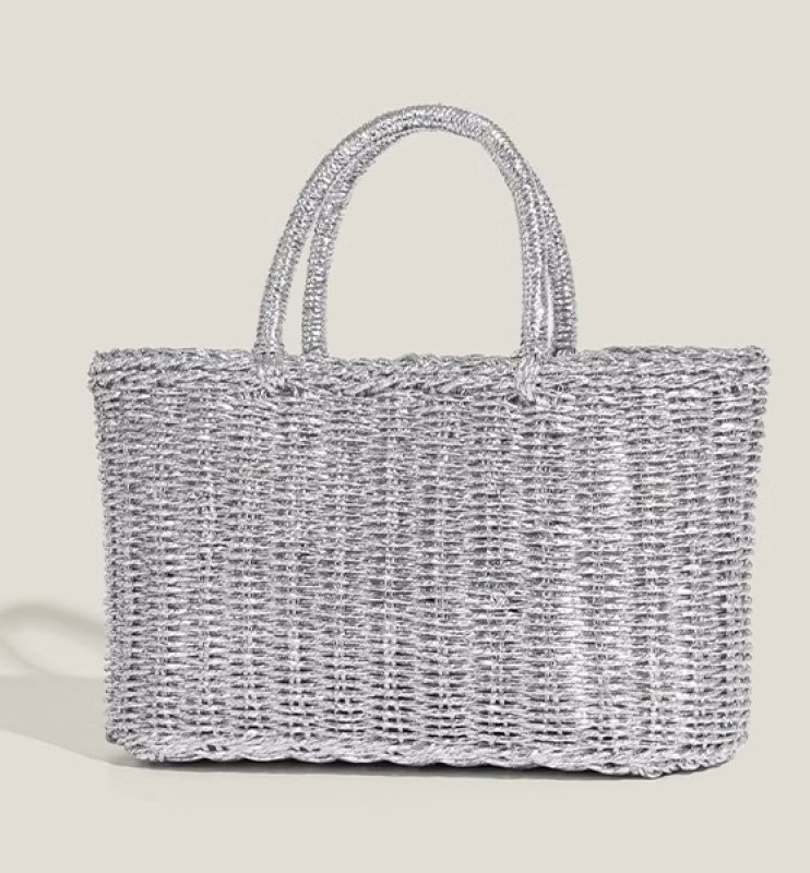 画像5: Incense Woven Silver Tote Basket Bag　 インセンス織りシルバートートバスケットかご籠バッグ (5)