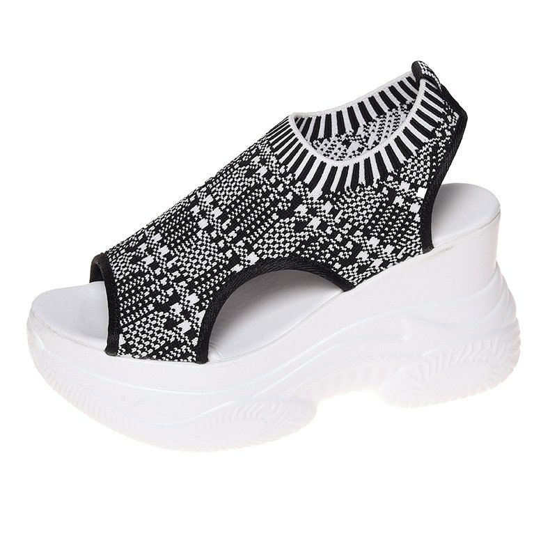 画像1: Thick sole wedge heel flying woven knit sandals　厚底ウェッジヒールフライング織りニットサンダルスニーカー (1)