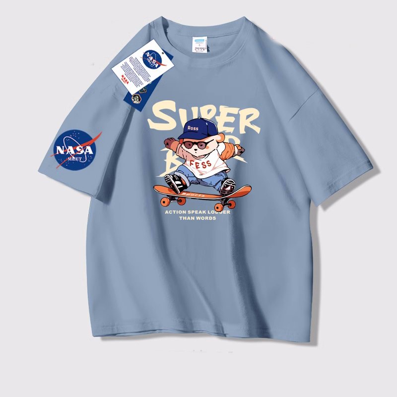画像4: unisex NASA x Skater BearPrint Short Sleeve T-Shirt  　　NASA×スケーターベアプリント 半袖ラウンドネック Tシャツ ユニセックス 男女兼用 (4)