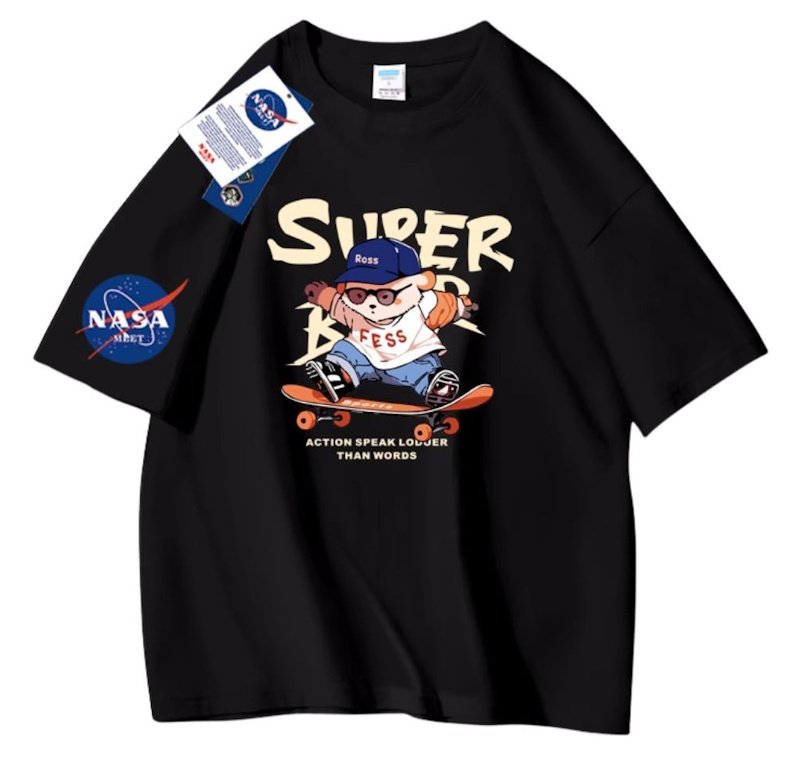 画像1: unisex NASA x Skater BearPrint Short Sleeve T-Shirt  　　NASA×スケーターベアプリント 半袖ラウンドネック Tシャツ ユニセックス 男女兼用 (1)