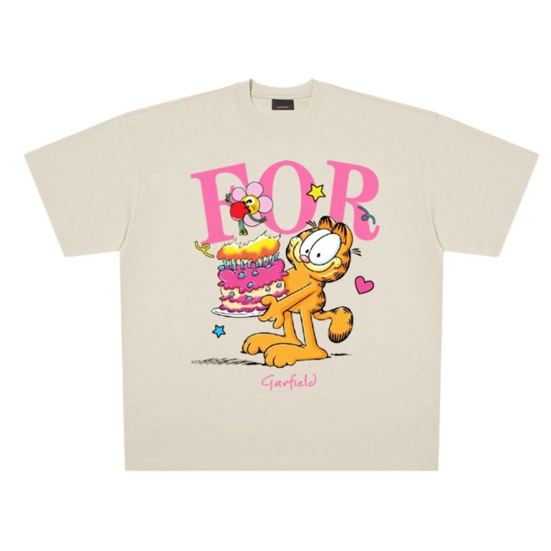 画像2: unisex Happy Birthday Garfield  Print Short Sleeve T-Shirt  　ハッピーバースデーガーフィールドプリント 半袖ラウンドネック Tシャツ ユニセックス 男女兼用 (2)