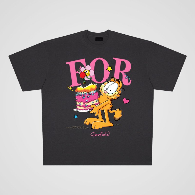画像3: unisex Happy Birthday Garfield  Print Short Sleeve T-Shirt  　ハッピーバースデーガーフィールドプリント 半袖ラウンドネック Tシャツ ユニセックス 男女兼用 (3)