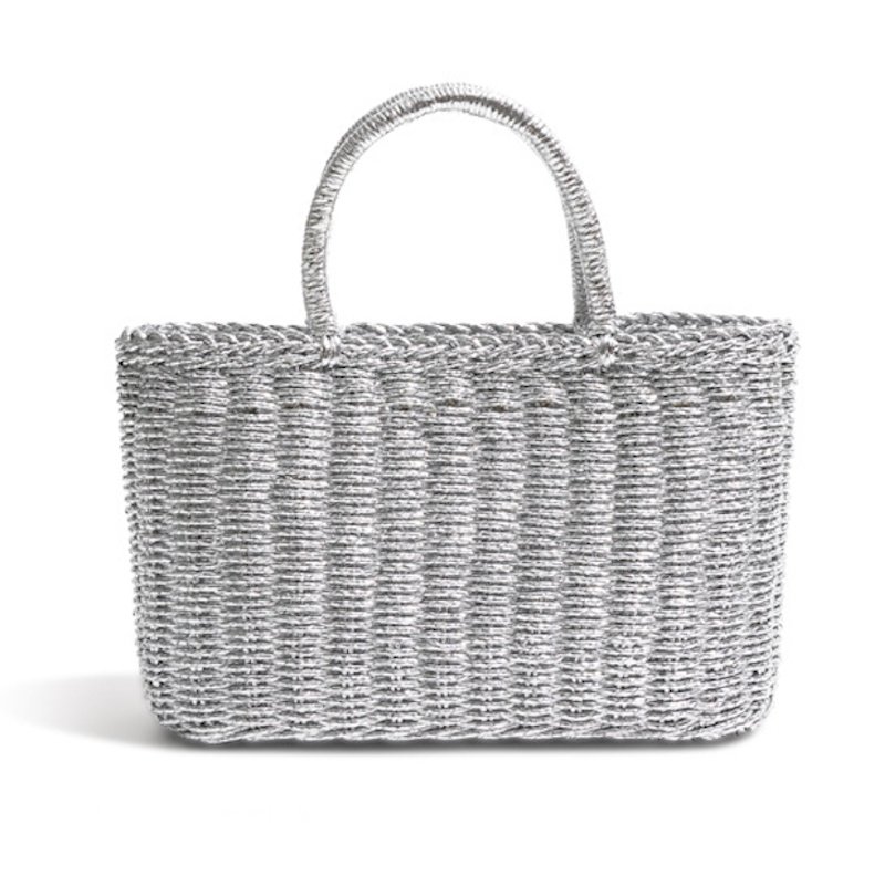 画像1: Incense Woven Silver Tote Basket Bag　 インセンス織りシルバートートバスケットかご籠バッグ (1)