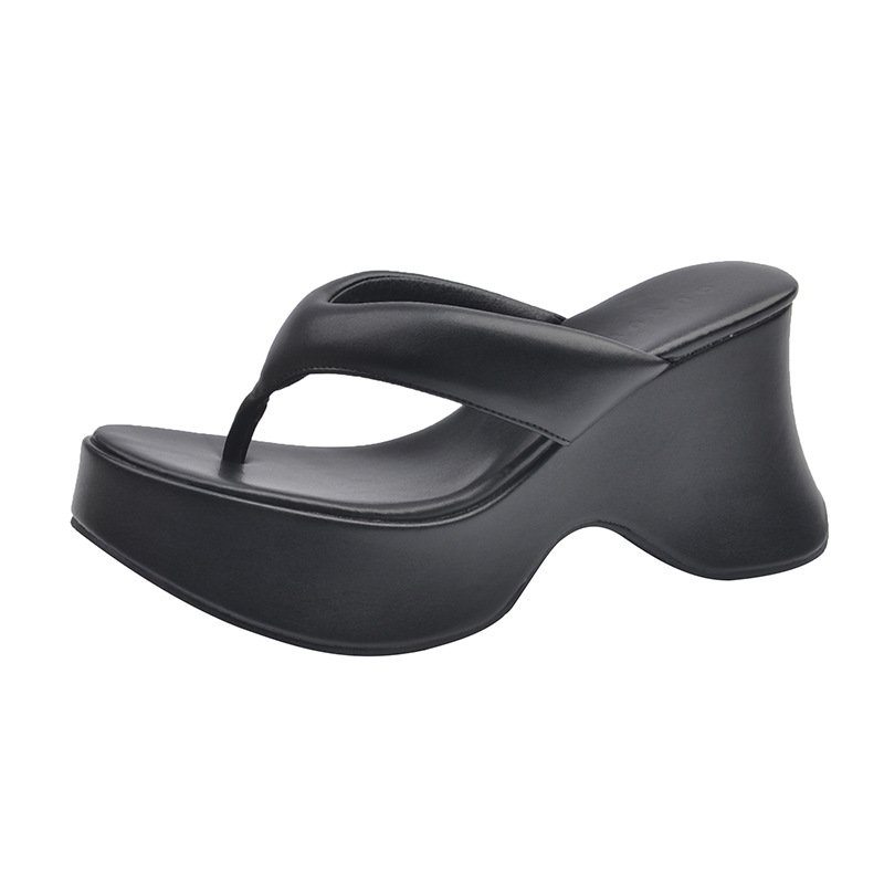 画像1: Thick-soled platform thong leather sandal slippers　厚底プラットフォームトングレザーサンダルスリッパ (1)