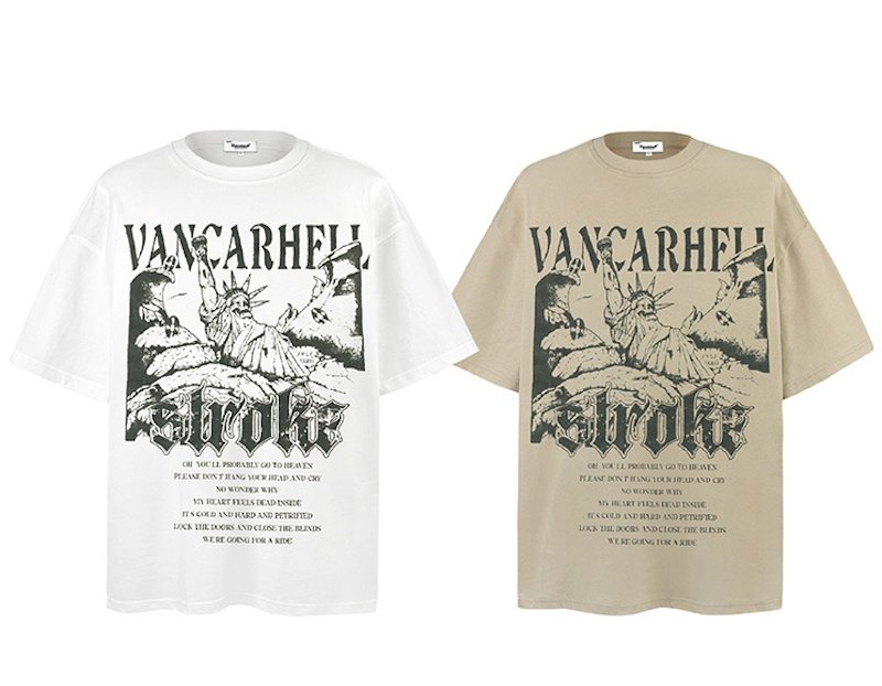 画像3: unisex Skull Statue of Liberty Print Short Sleeve T-Shirt  　　スカル自由の女神プリント 半袖ラウンドネック Tシャツ ユニセックス 男女兼用 (3)