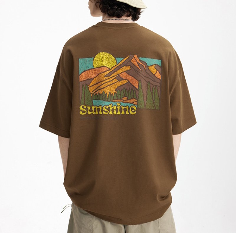 画像4: unisex  mounted embroidery Short Sleeve T-Shirt  　マウンテン 山刺繍 半袖ラウンドネック Tシャツ ユニセックス 男女兼用 (4)