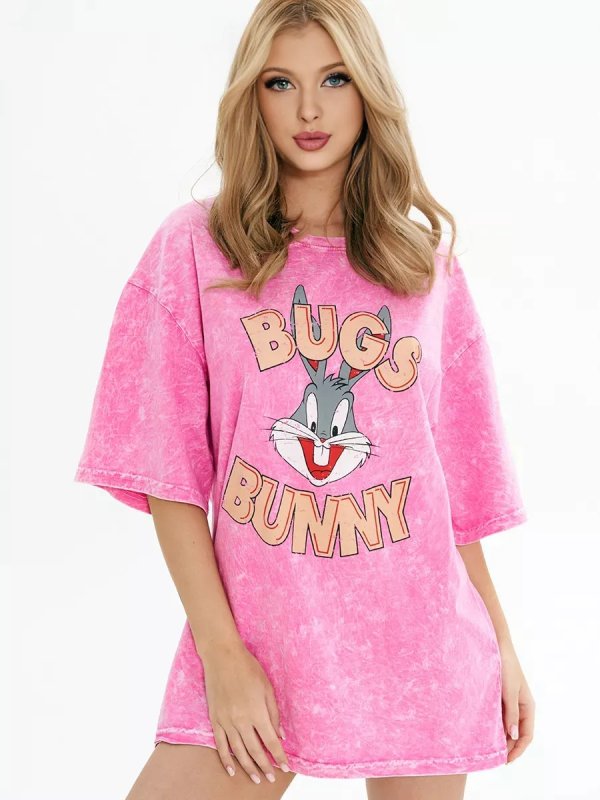 画像4: Oversized vintage tweety print round neck short sleeve T-shirt Pink Y2K ユニセックス男女兼用 ヴィンテージ風 トゥイーティープリント オーバーサイズラウンドネック半袖 Tシャツ (4)