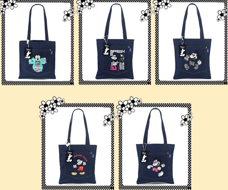 画像7: Mickey Mouse embroidered denim shoulder tote bag 　ミッキーマウス刺繍デニムショルダートートバッグ (7)