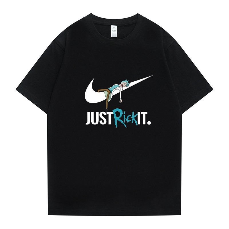 画像1: unisex JUST RICK IT letter logo & Rick Short Sleeve T-Shirt 　JUST RICK ITレターロゴ＆リック 半袖ラウンドネック Tシャツ ユニセックス 男女兼用 (1)