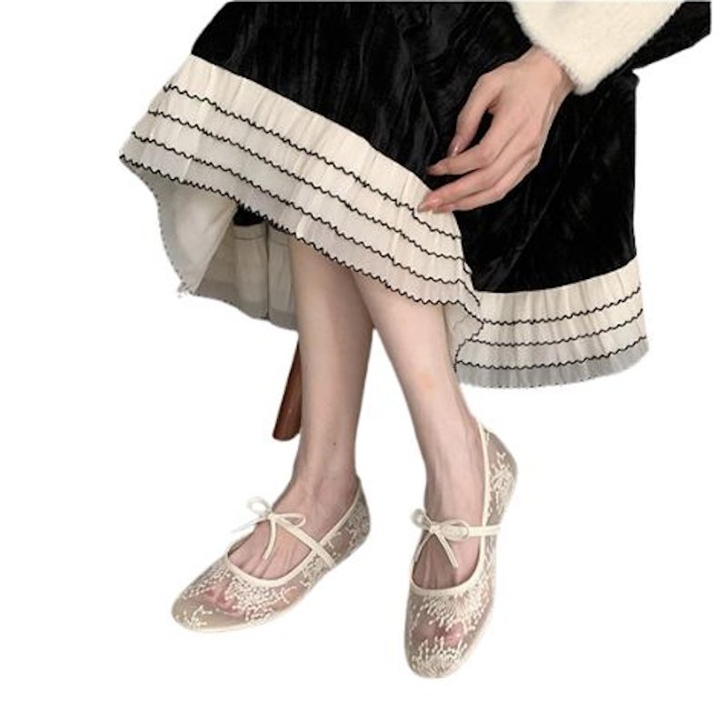 画像8: Women’s Mary Jane style lace flat pumps Shoes  　メリージェーン風スタイルレースフラットパンプス (8)