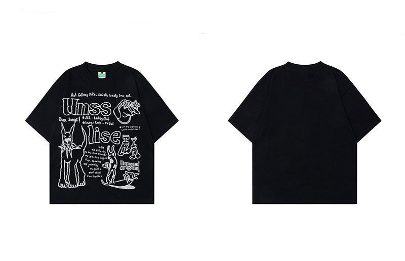 画像5: unisex Hip Hop Graffiti Puppy Print Short Sleeve T-Shirt  　ヒップホップグラフィティパピー子犬　プリント 半袖ラウンドネック Tシャツ ユニセックス 男女兼用 (5)