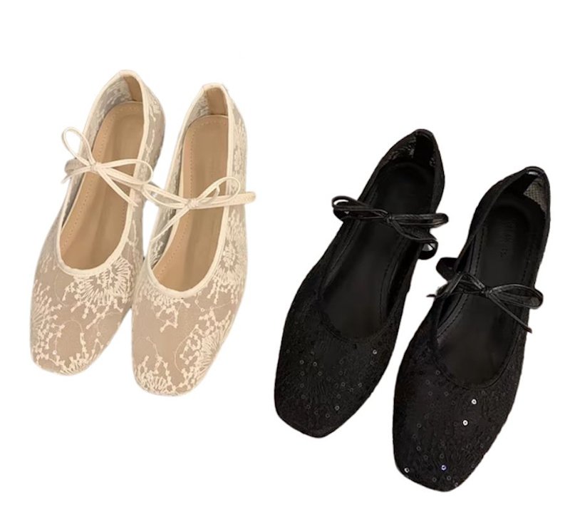 画像3: Women’s Mary Jane style lace flat pumps Shoes  　メリージェーン風スタイルレースフラットパンプス (3)