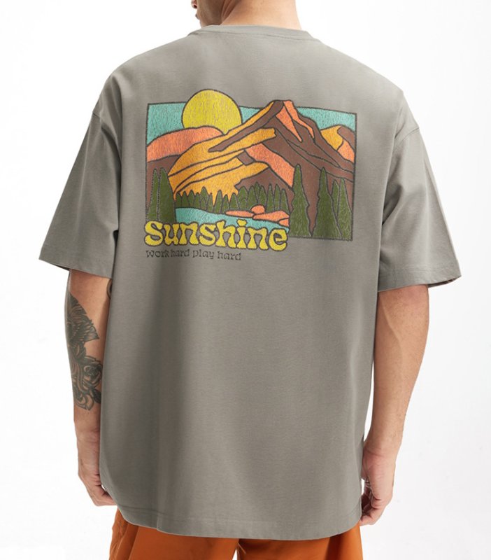 画像3: unisex  mounted embroidery Short Sleeve T-Shirt  　マウンテン 山刺繍 半袖ラウンドネック Tシャツ ユニセックス 男女兼用 (3)