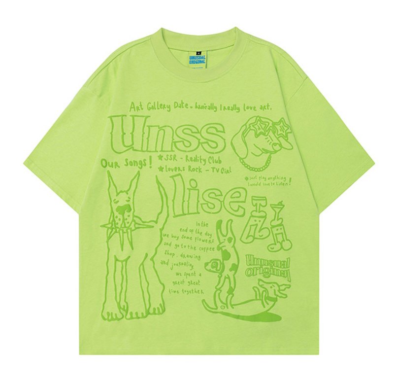 画像3: unisex Hip Hop Graffiti Puppy Print Short Sleeve T-Shirt  　ヒップホップグラフィティパピー子犬　プリント 半袖ラウンドネック Tシャツ ユニセックス 男女兼用 (3)