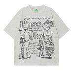 画像1: unisex Hip Hop Graffiti Puppy Print Short Sleeve T-Shirt  　ヒップホップグラフィティパピー子犬　プリント 半袖ラウンドネック Tシャツ ユニセックス 男女兼用 (1)