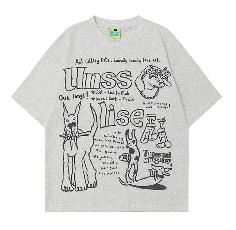 画像1: unisex Hip Hop Graffiti Puppy Print Short Sleeve T-Shirt  　ヒップホップグラフィティパピー子犬　プリント 半袖ラウンドネック Tシャツ ユニセックス 男女兼用 (1)