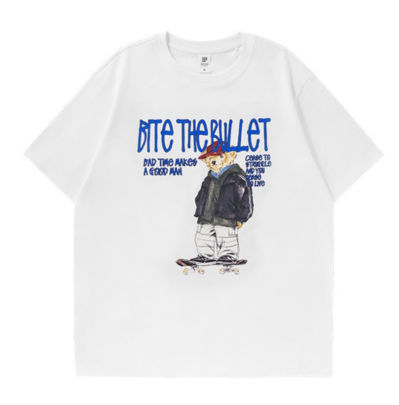 画像1: unisex Roller Skating Bear  Short Sleeve T-Shirt  　ローラースケートベア熊半袖ラウンドネック Tシャツ ユニセックス 男女兼用 (1)