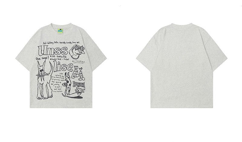 画像4: unisex Hip Hop Graffiti Puppy Print Short Sleeve T-Shirt  　ヒップホップグラフィティパピー子犬　プリント 半袖ラウンドネック Tシャツ ユニセックス 男女兼用 (4)