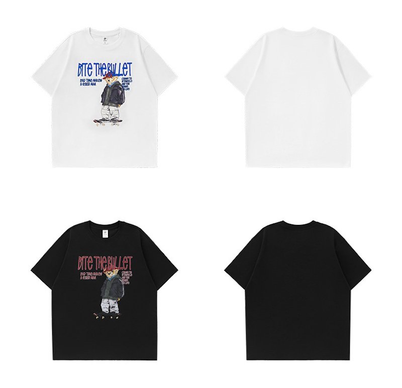 画像4: unisex Roller Skating Bear  Short Sleeve T-Shirt  　ローラースケートベア熊半袖ラウンドネック Tシャツ ユニセックス 男女兼用 (4)