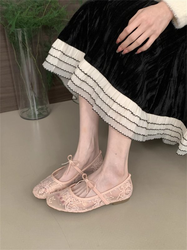 画像10: Women’s Mary Jane style lace flat pumps Shoes  　メリージェーン風スタイルレースフラットパンプス (10)