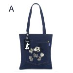 画像1: Mickey Mouse embroidered denim shoulder tote bag 　ミッキーマウス刺繍デニムショルダートートバッグ (1)